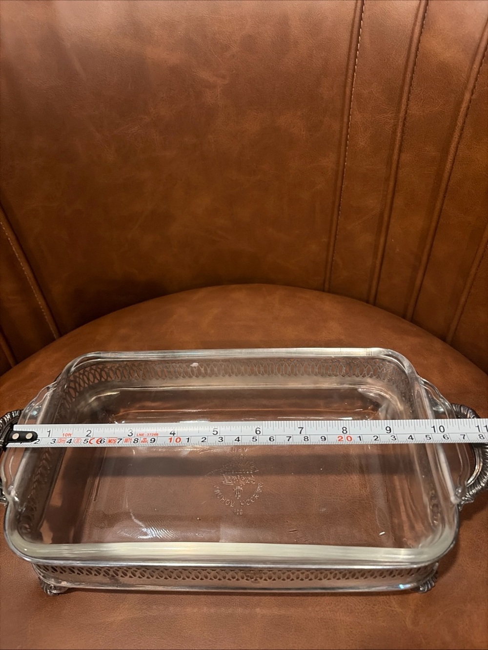 Vintage silver-plated Footed stand. Anchor Hocking Fire King casserole dish 409 - Picture 11 of 11